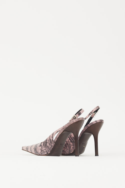 Giuseppe Zanotti Pink 
Black Embossed Leather Slingback Heel