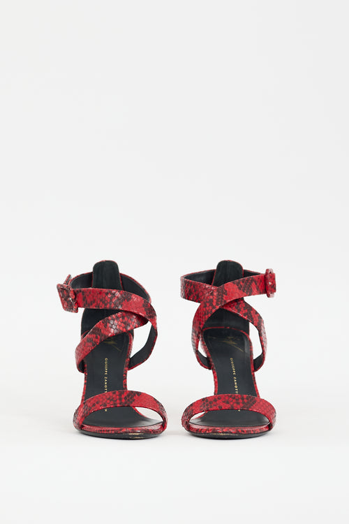 Giuseppe Zanotti Red Textured Leather Strappy Heel