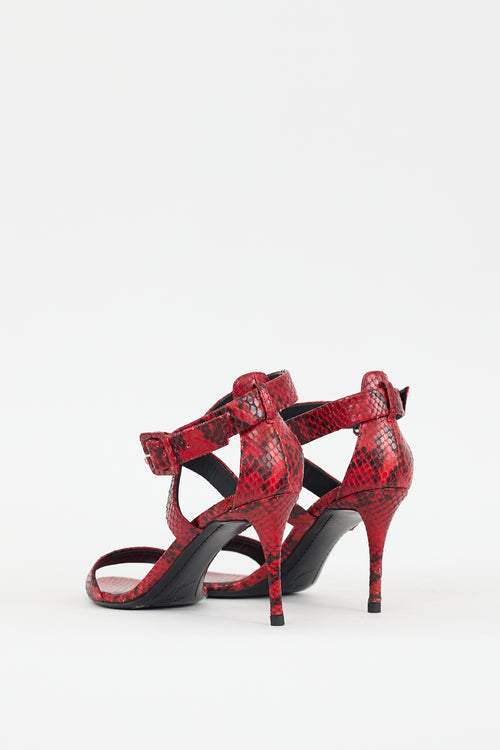 Giuseppe Zanotti Red Textured Leather Strappy Heel