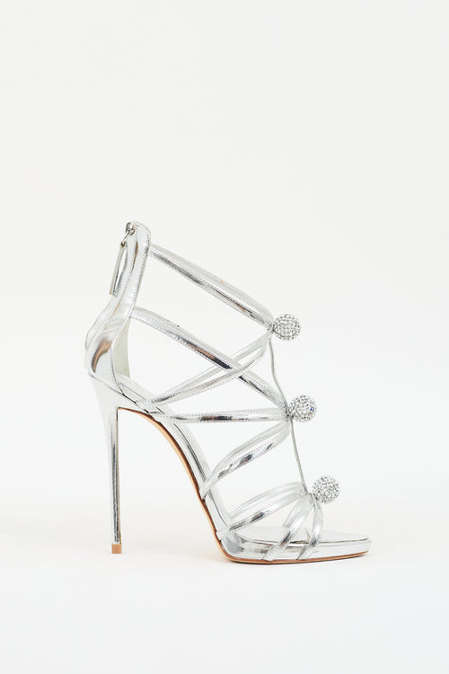 Giuseppe Zanotti Silver Leather Rhinestone Ball Heel