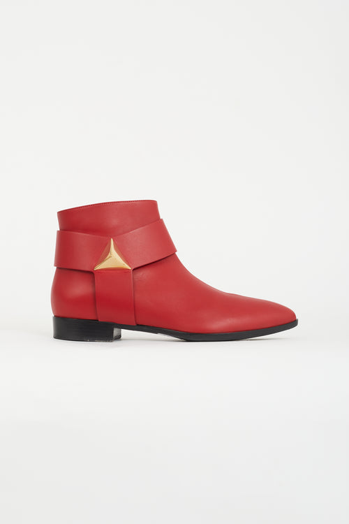 Giuseppe Zanotti Red 
Gold Pyramid Stud Ankle Boot