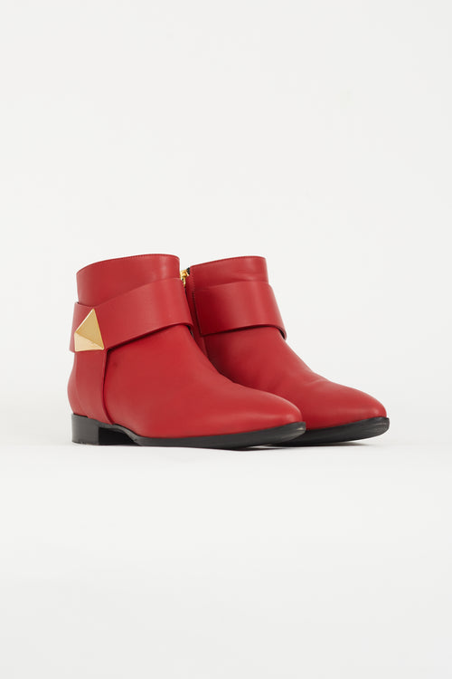 Giuseppe Zanotti Red 
Gold Pyramid Stud Ankle Boot