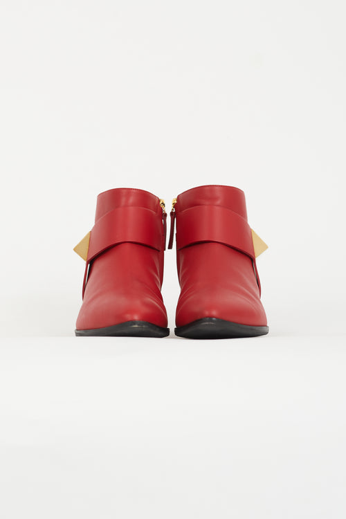 Giuseppe Zanotti Red 
Gold Pyramid Stud Ankle Boot