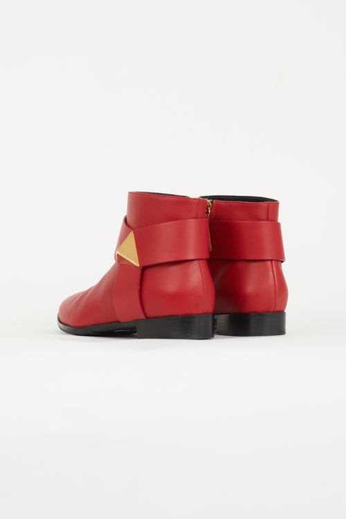 Giuseppe Zanotti Red 
Gold Pyramid Stud Ankle Boot