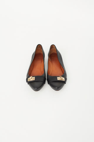 Black Leather Gold Embellished Ballet Flat