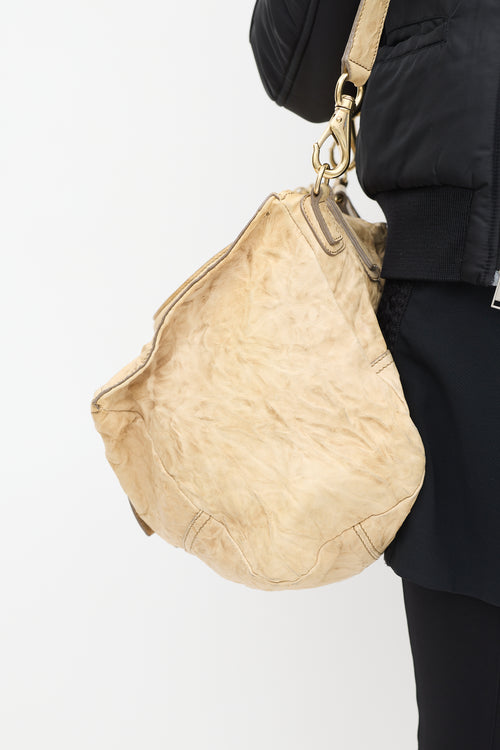 Beige Crinkled Leather Pandora Crossbody Bag