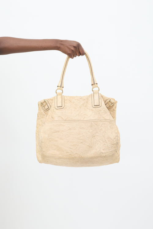 Beige Crinkled Leather Pandora Crossbody Bag