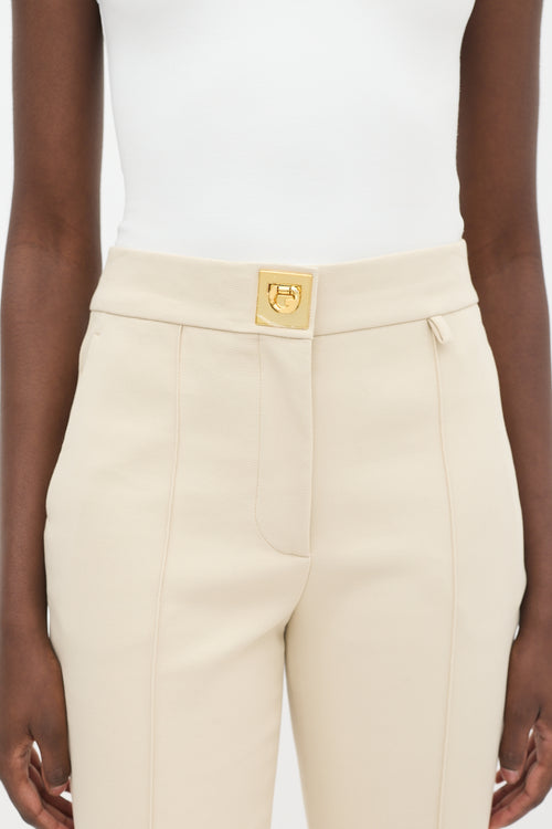 Givenchy Beige Nylon 
Cotton Pintuck Slim Trouser