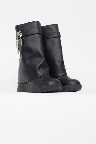 Givenchy Black Leather Shark Lock Biker Boot