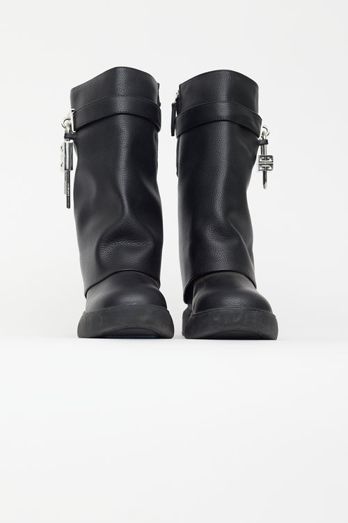 Givenchy Black Leather Shark Lock Biker Boot