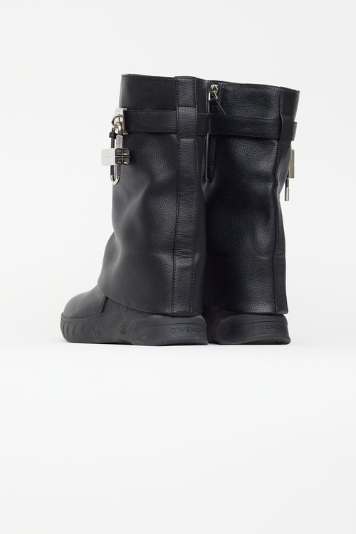 Givenchy Black Leather Shark Lock Biker Boot