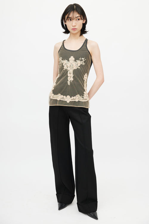 Givenchy Black 
Beige Mesh Embroidery Tank