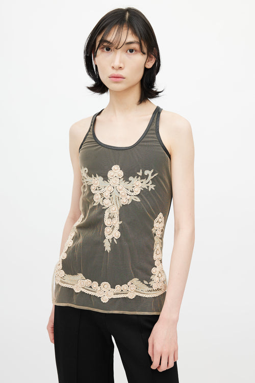 Givenchy Black 
Beige Mesh Embroidery Tank