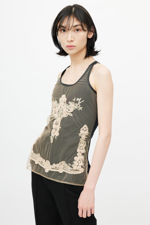 Givenchy Black 
Beige Mesh Embroidery Tank