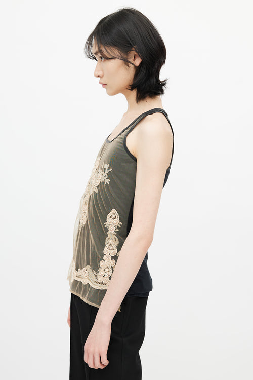 Givenchy Black 
Beige Mesh Embroidery Tank