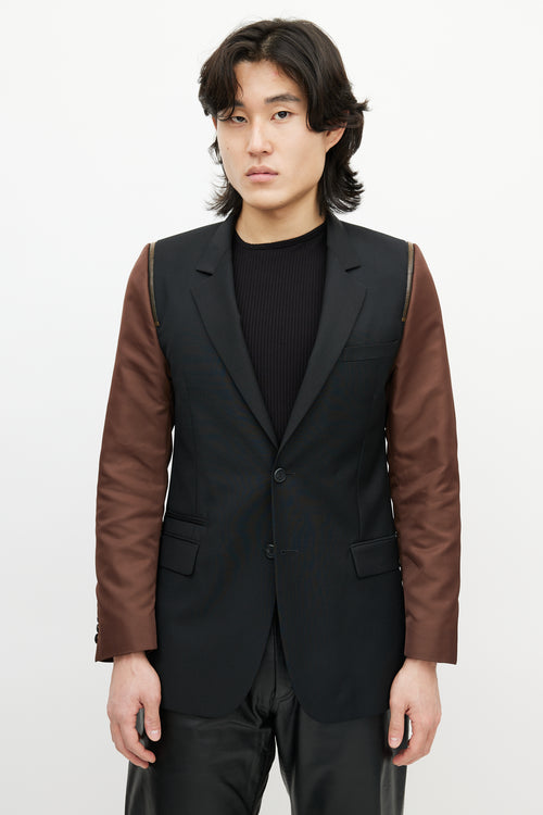 Givenchy Black 
Brown Wool Zip Blazer