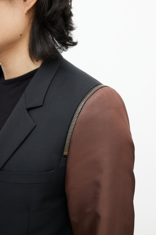 Givenchy Black 
Brown Wool Zip Blazer