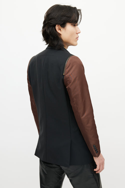 Givenchy Black 
Brown Wool Zip Blazer