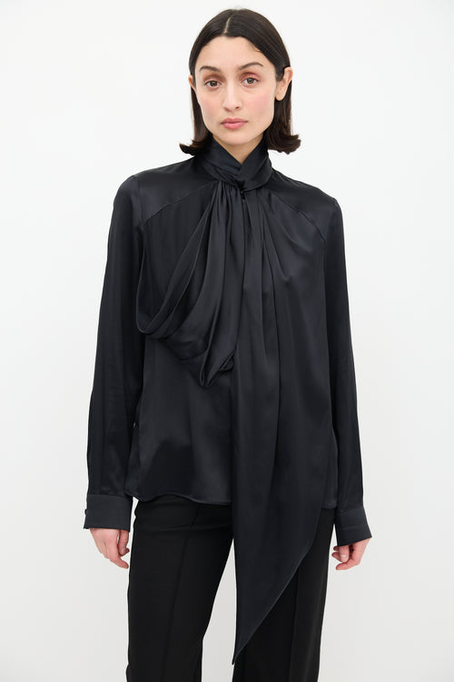 Givenchy Black Draped Mock Neck Blouse