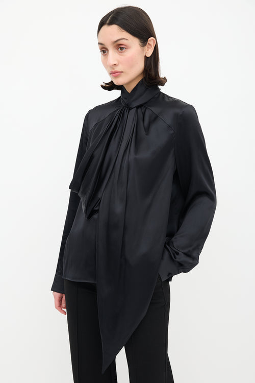 Givenchy Black Draped Mock Neck Blouse