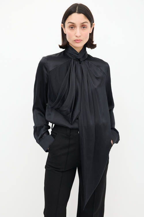 Givenchy Black Draped Mock Neck Blouse