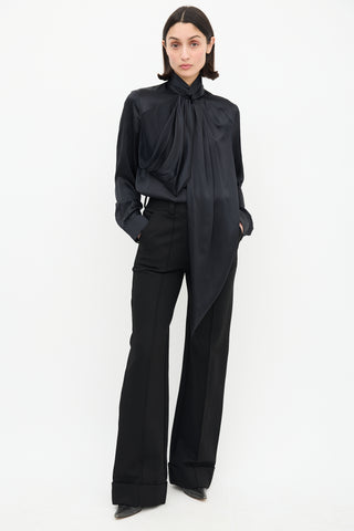 Givenchy Black Draped Mock Neck Blouse