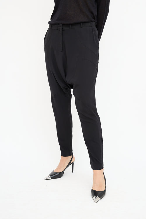 Givenchy Black Silk Drop Seat Tapered Trouser