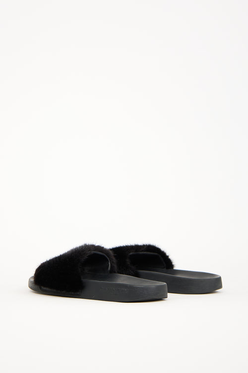 Givenchy Black Fur 
Rubber Slide