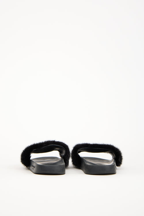 Givenchy Black Fur 
Rubber Slide