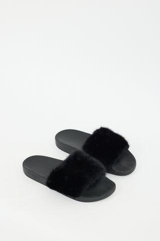 Givenchy Black Fur 
Rubber Slide