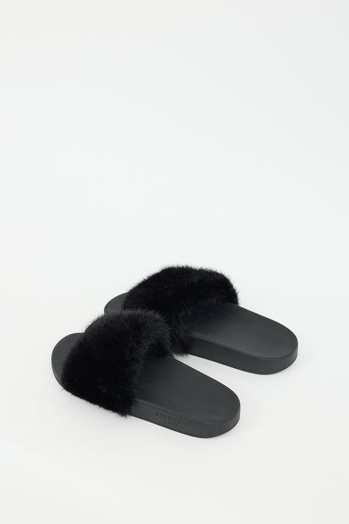 Givenchy Black Fur 
Rubber Slide