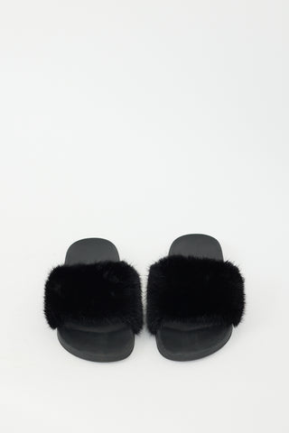 Givenchy Black Fur 
Rubber Slide