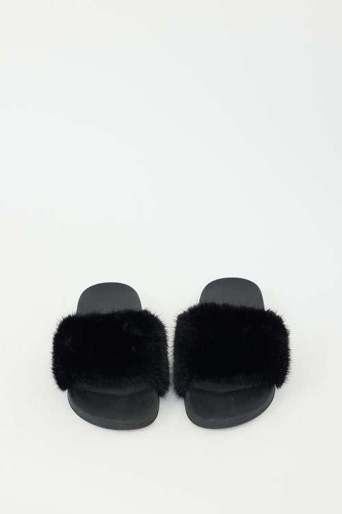 Givenchy Black Fur 
Rubber Slide