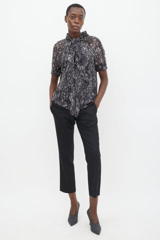 Givenchy Black 
Grey Printed Drape Front Top