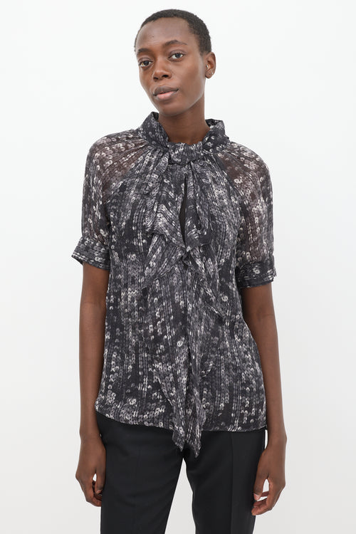 Givenchy Black 
Grey Printed Drape Front Top