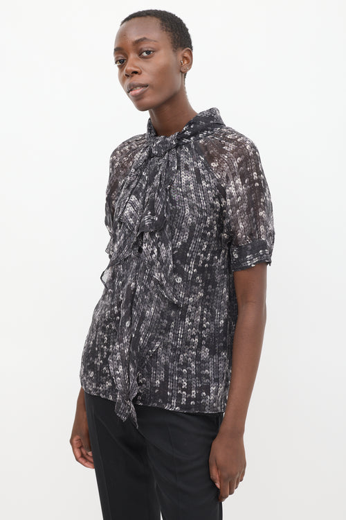 Givenchy Black 
Grey Printed Drape Front Top