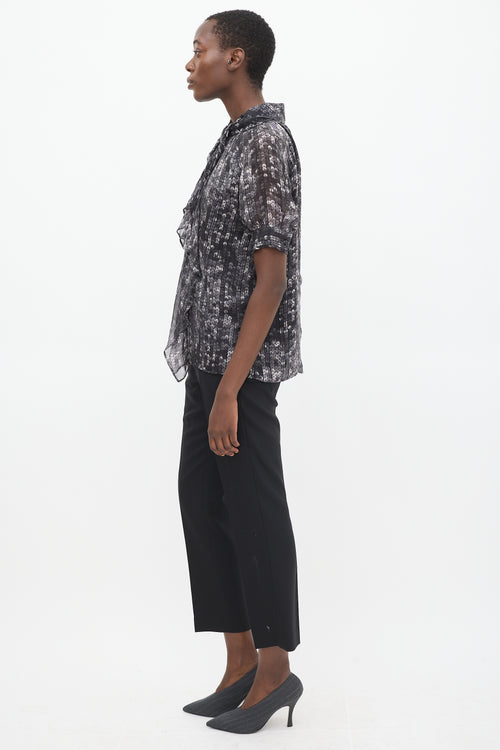 Givenchy Black 
Grey Printed Drape Front Top