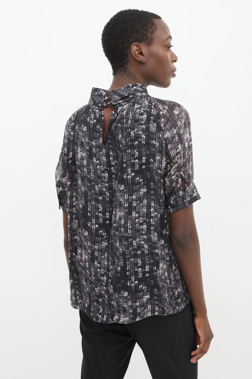 Givenchy Black 
Grey Printed Drape Front Top