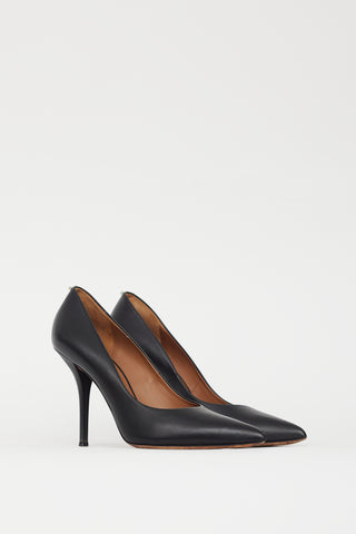 Givenchy Black Leather 
Silver Ring Pointed Toe Pump