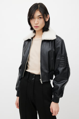 Givenchy Black Leather 
Shearling Collar Jacket