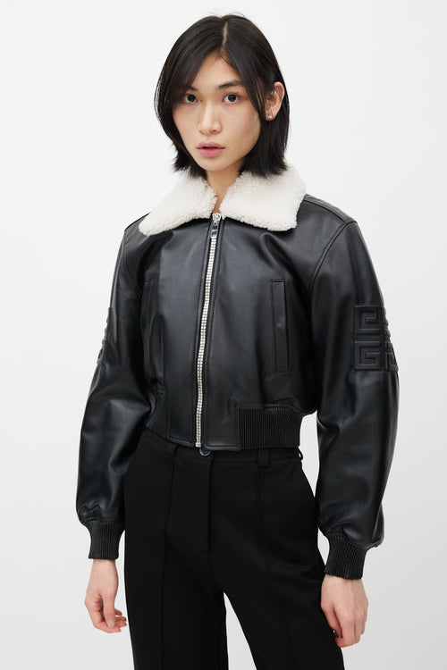 Givenchy Black Leather 
Shearling Collar Jacket