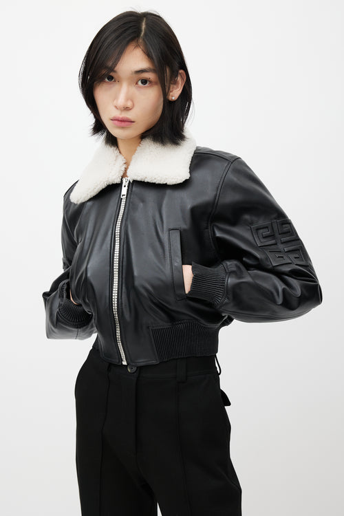 Givenchy Black Leather 
Shearling Collar Jacket