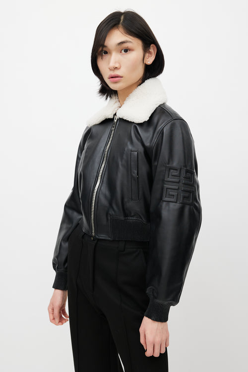 Givenchy Black Leather 
Shearling Collar Jacket