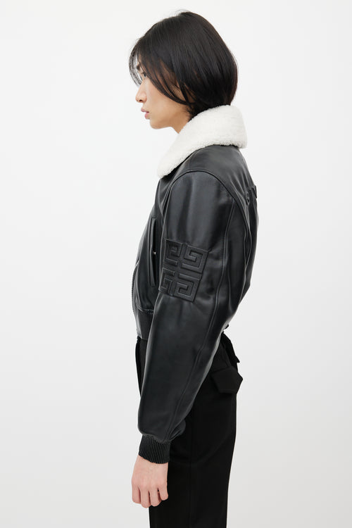 Givenchy Black Leather 
Shearling Collar Jacket