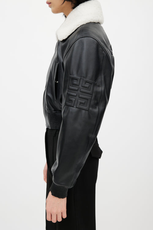 Givenchy Black Leather 
Shearling Collar Jacket