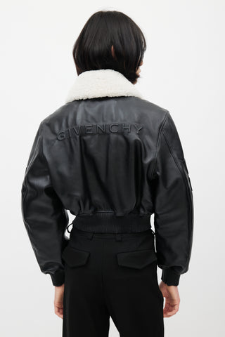 Givenchy Black Leather 
Shearling Collar Jacket