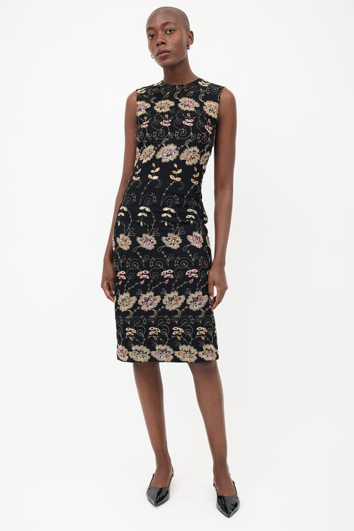 Givenchy Black 
Multi Silk Floral Sequin Dress