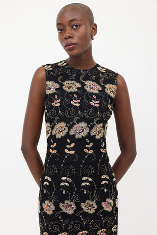 Givenchy Black 
Multi Silk Floral Sequin Dress