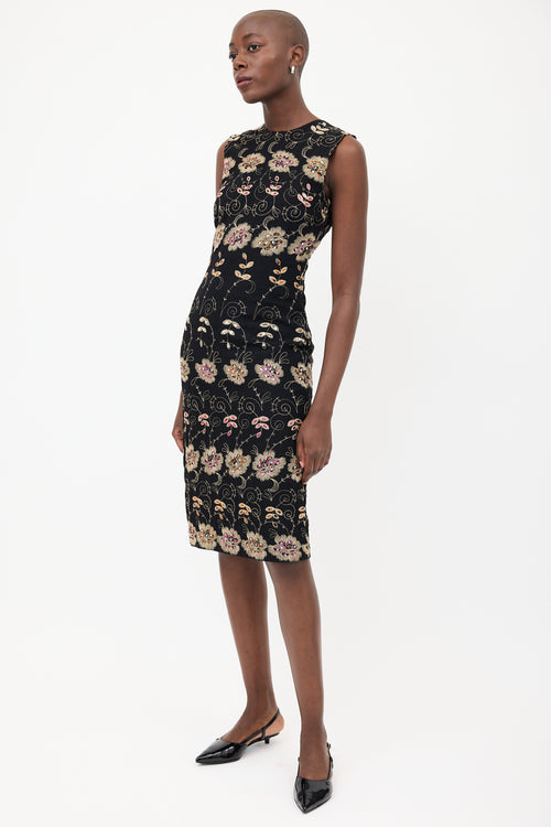 Givenchy Black 
Multi Silk Floral Sequin Dress