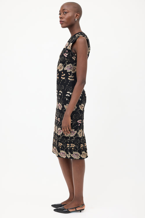 Givenchy Black 
Multi Silk Floral Sequin Dress